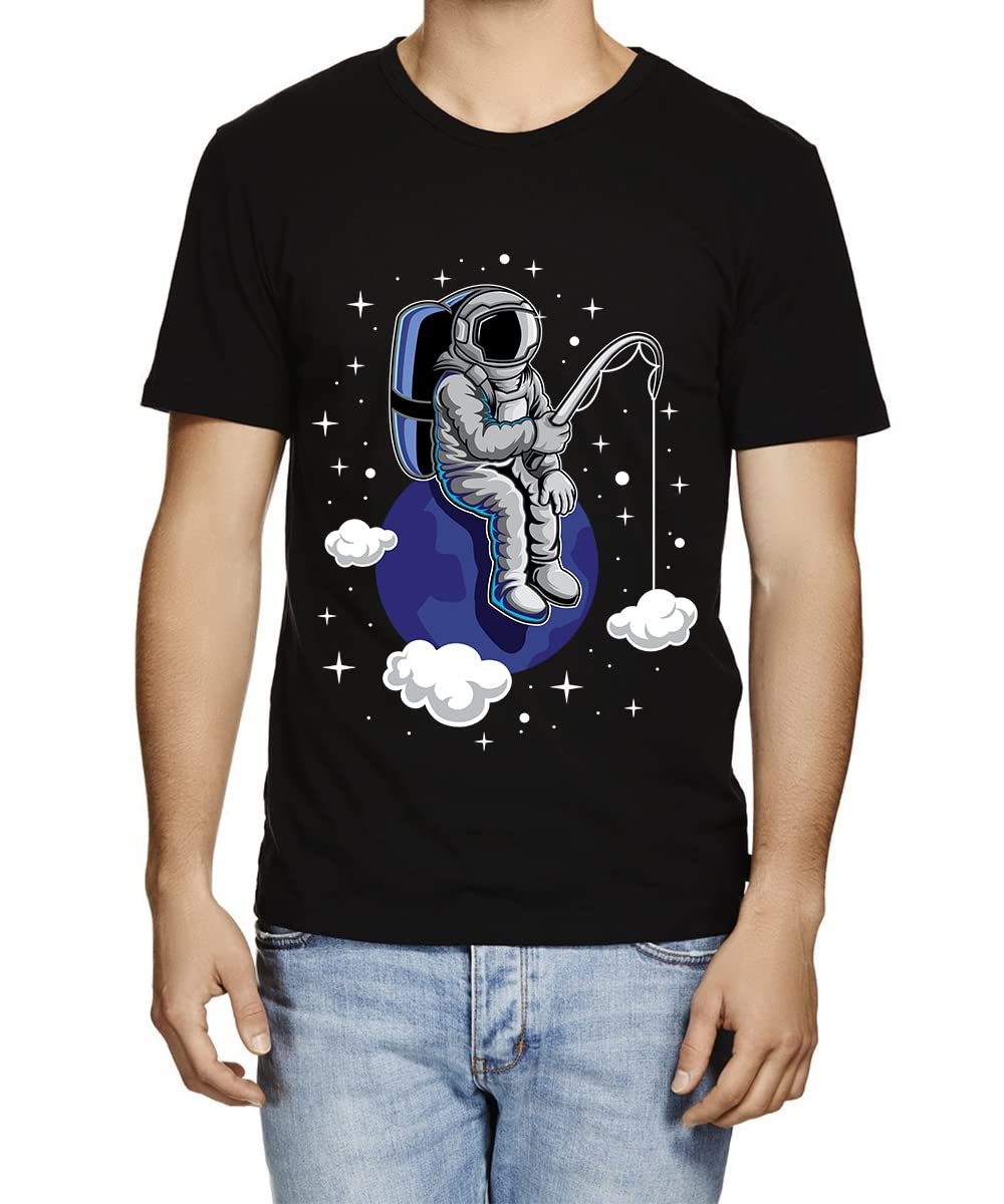 CaseriaMen's Cotton Printed T-Shirt -Fishing Astronaut | 100% Cotton | Half Sleeves | Regular Fit | Printed | Round Neck | Graphic T Shirt