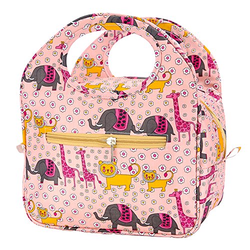iSuperb® Insulated Lunch Bag Box Tote Waterproof Cooler Bag Reusable with Adorable Animal Image Insulated Lunch Bags for Women Ladies Girls Student Teenagers (African Animals Pink)