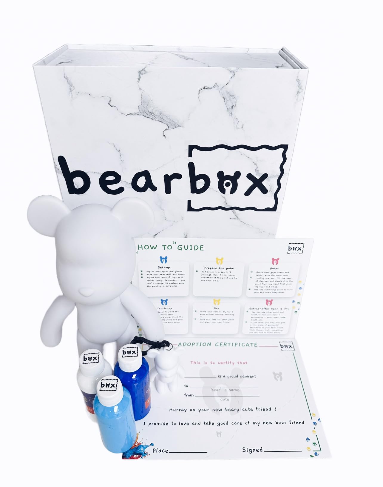 Blue 23 cm DIY Fluid Bear, Home Décor, Fluid Art, Creative Gift plus 8 cm keychain bear in a gift box