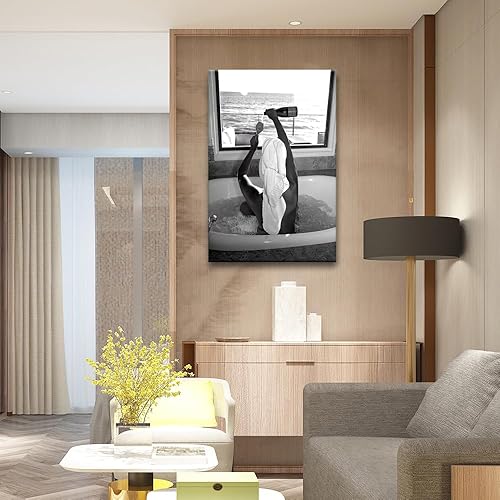 Miniatura 6 de Pósteres de moda en blanco y negro divertido para mujer bebiendo vino en la bañera, arte de pared Funky Girl, decoración de habitación de moda,