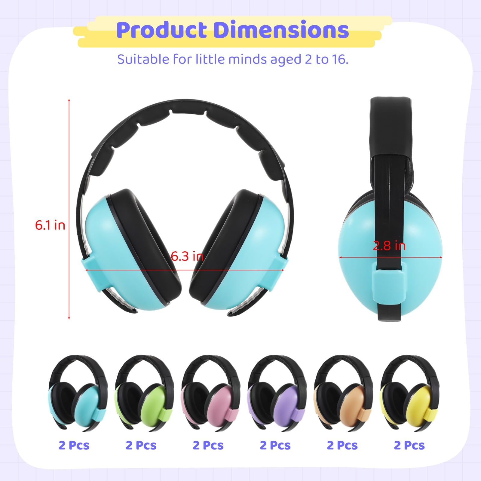 12 orejeras con cancelación de ruido para los más pequeños, auriculares de protección auditiva, diadema ajustable, cojines de esponja suave, uso en viajes y estudio de sueño