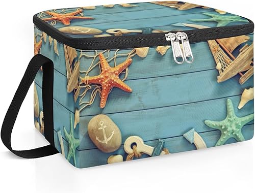 Miniatura 2 de QsirBC Bolsa de almuerzo aislada con temática oceánica de madera para mujeres, reutilizable, bolsa cuadrada de comida para adultos y hombres,