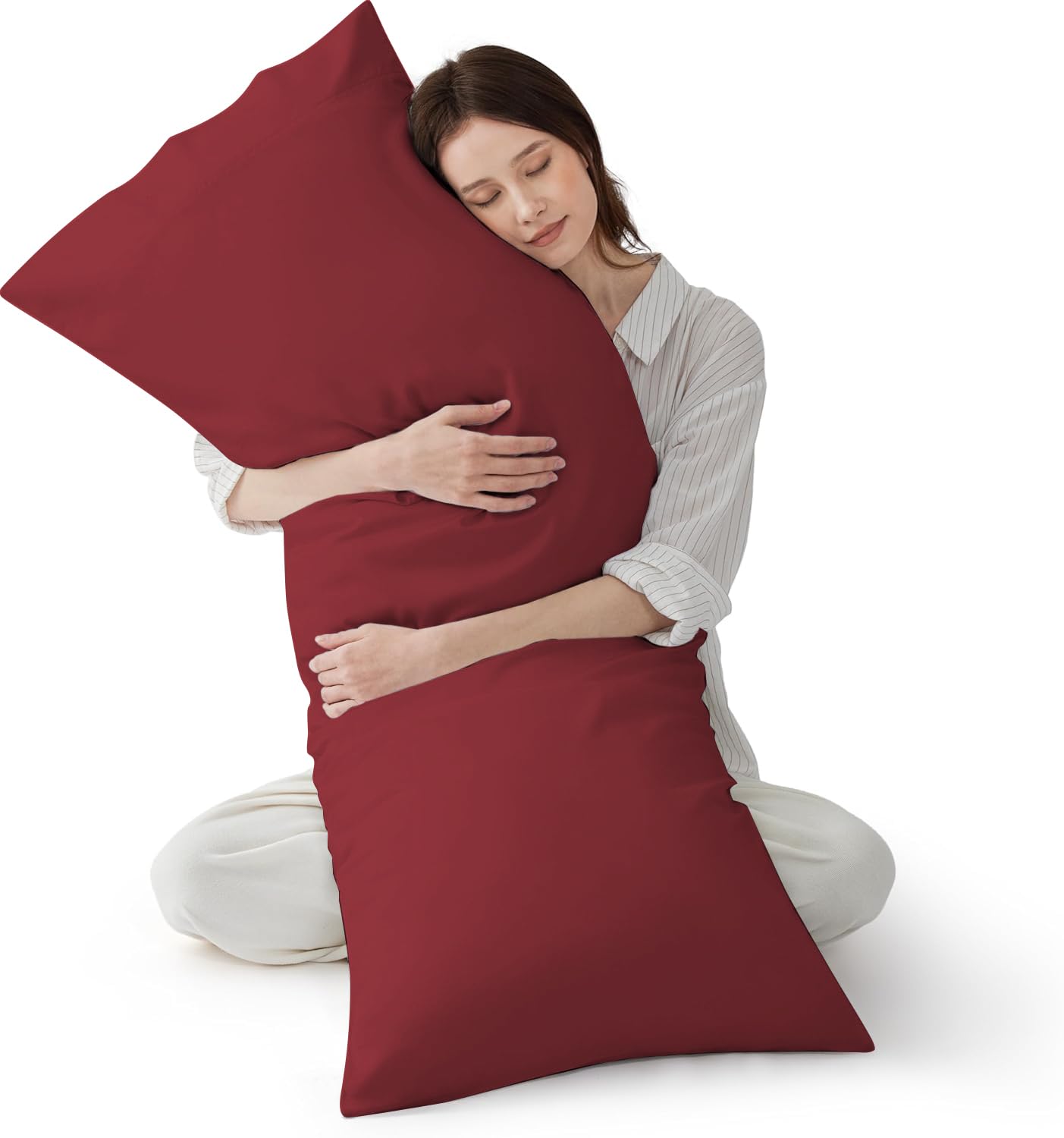 CCWB Body Pillow Cover Egyptian Cotton | 600 Thread Count (Pack of 1) | Softest Long Staple 100% Cotton Hotel Quality Body Pillowcase. (Burgundy, Body Pillow Cover- 18 x 54)