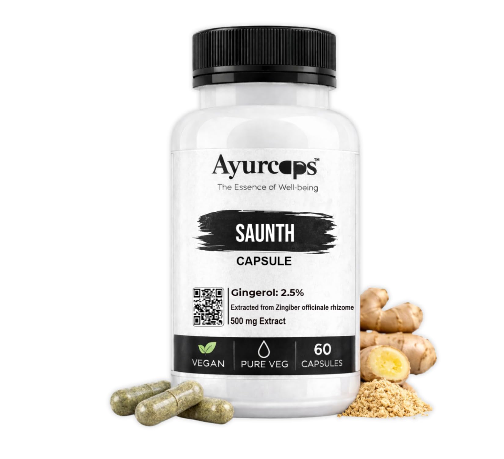 Saunth (Dry Ginger) 500mg Capsules | 60 Veg Capsules | Ginger Herbal Supplement For Digestive Support, Metabolism Support And Immune Wellness | Plant-based Ayurvedic Formula For Men And Women