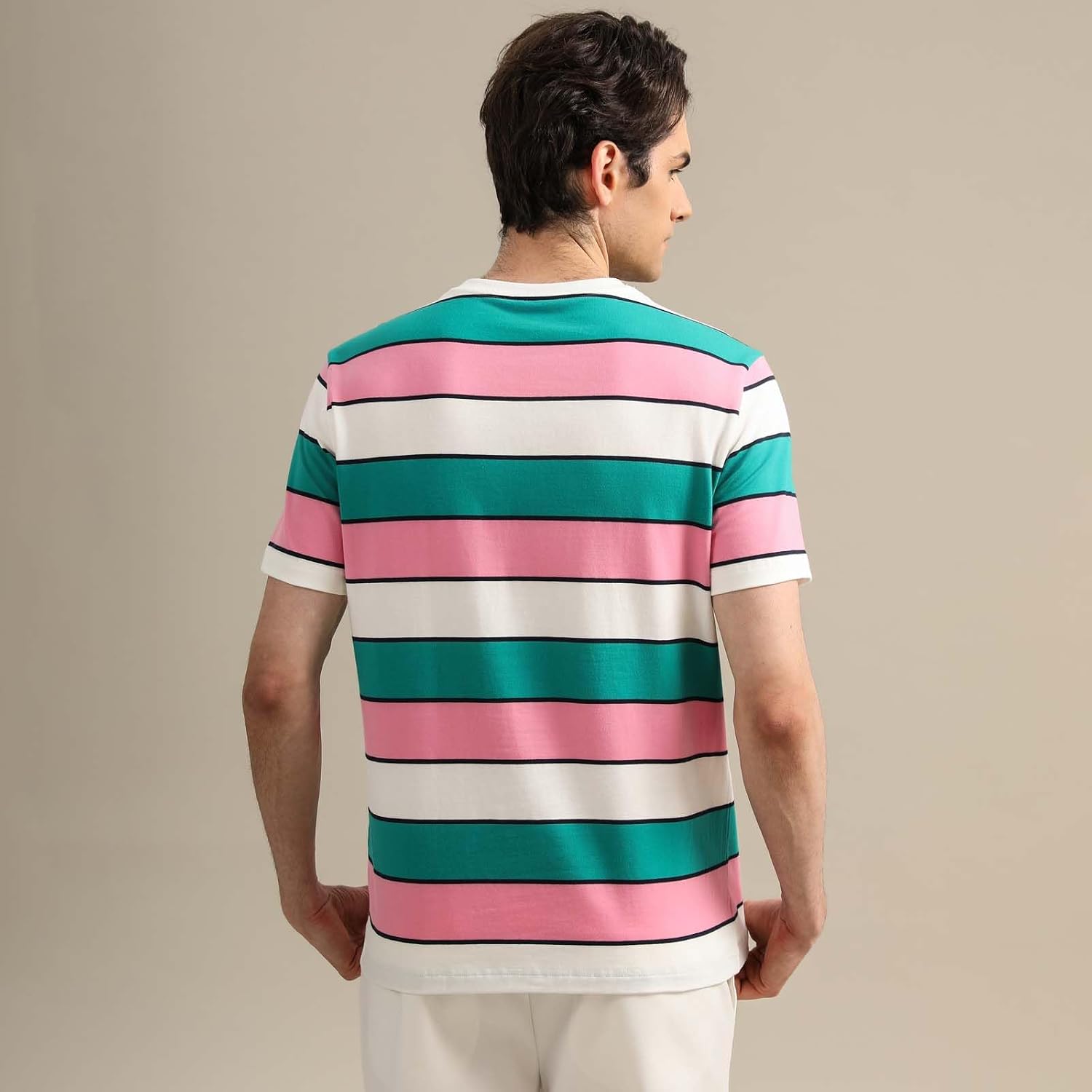 Men's Fashion Casual Cotton Loose Fit Crewneck Classic Striped T-Shirt