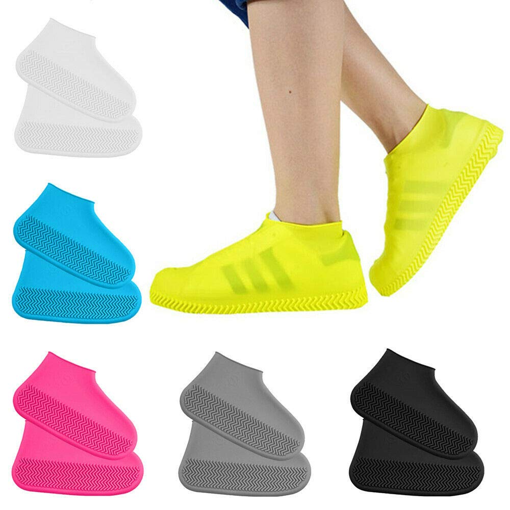 Waterproof Shoes Covers Silicone Reusable Wear-Resistant Anti-Slip Overshoe Foldable Galoshes Shoe Protectors Rain Boots for Men Women Kids (Medium, Gray)