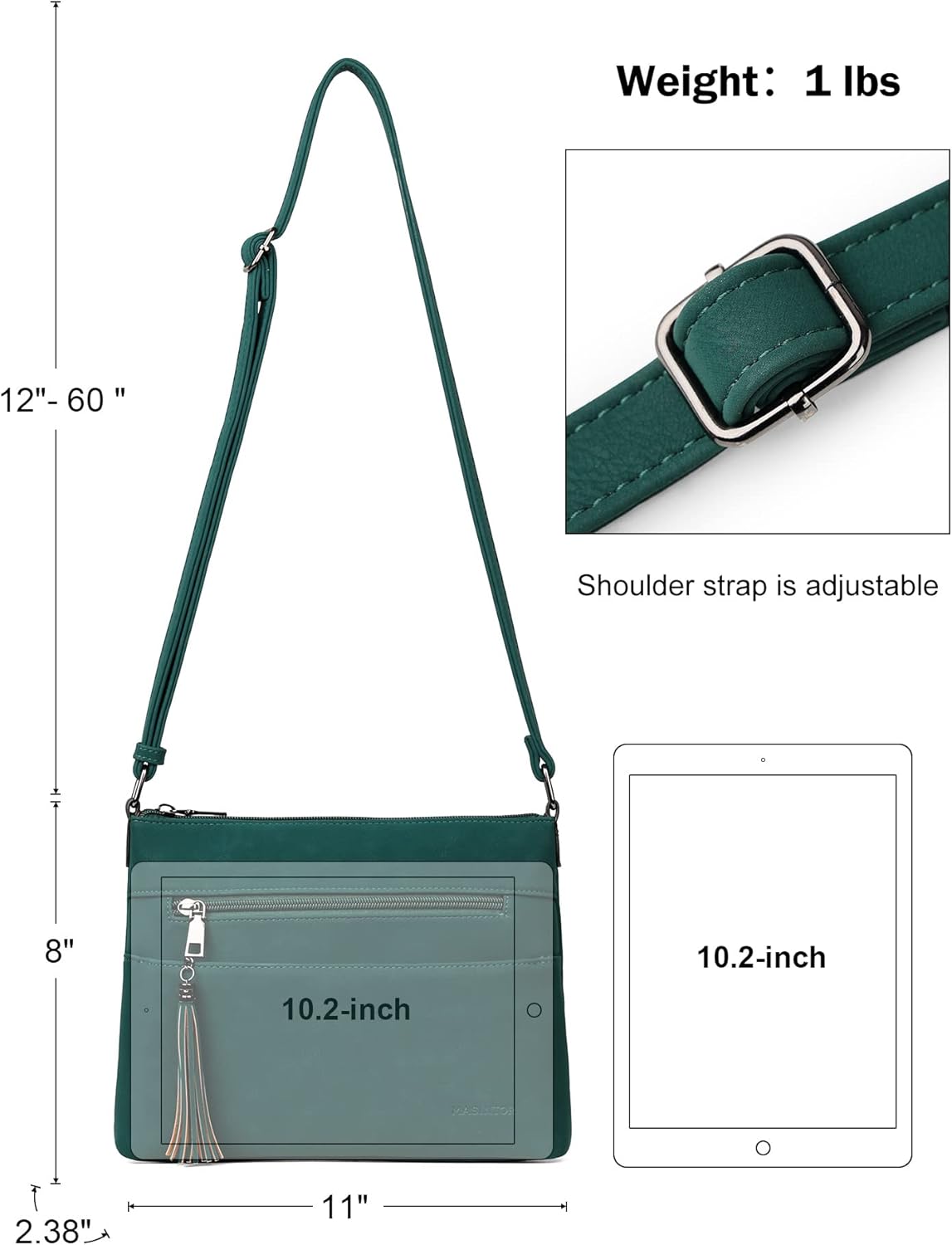 MASINTOR Crossbody Bags for Women, Lightweight Medium Crossbody Purse, Soft Leather Women's Shoulder Handbags with Tassel | Lightweight, Medium, Soft Leather, Women's, with Tassel, Lightweight - Image 4