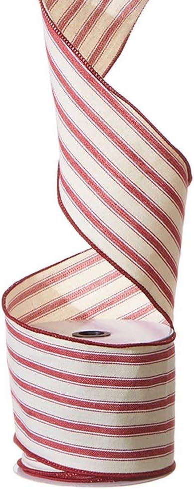 RAZ Imports Holiday Heritage 4" W X 10 Yards Ticking Stripe Wired Ribbon