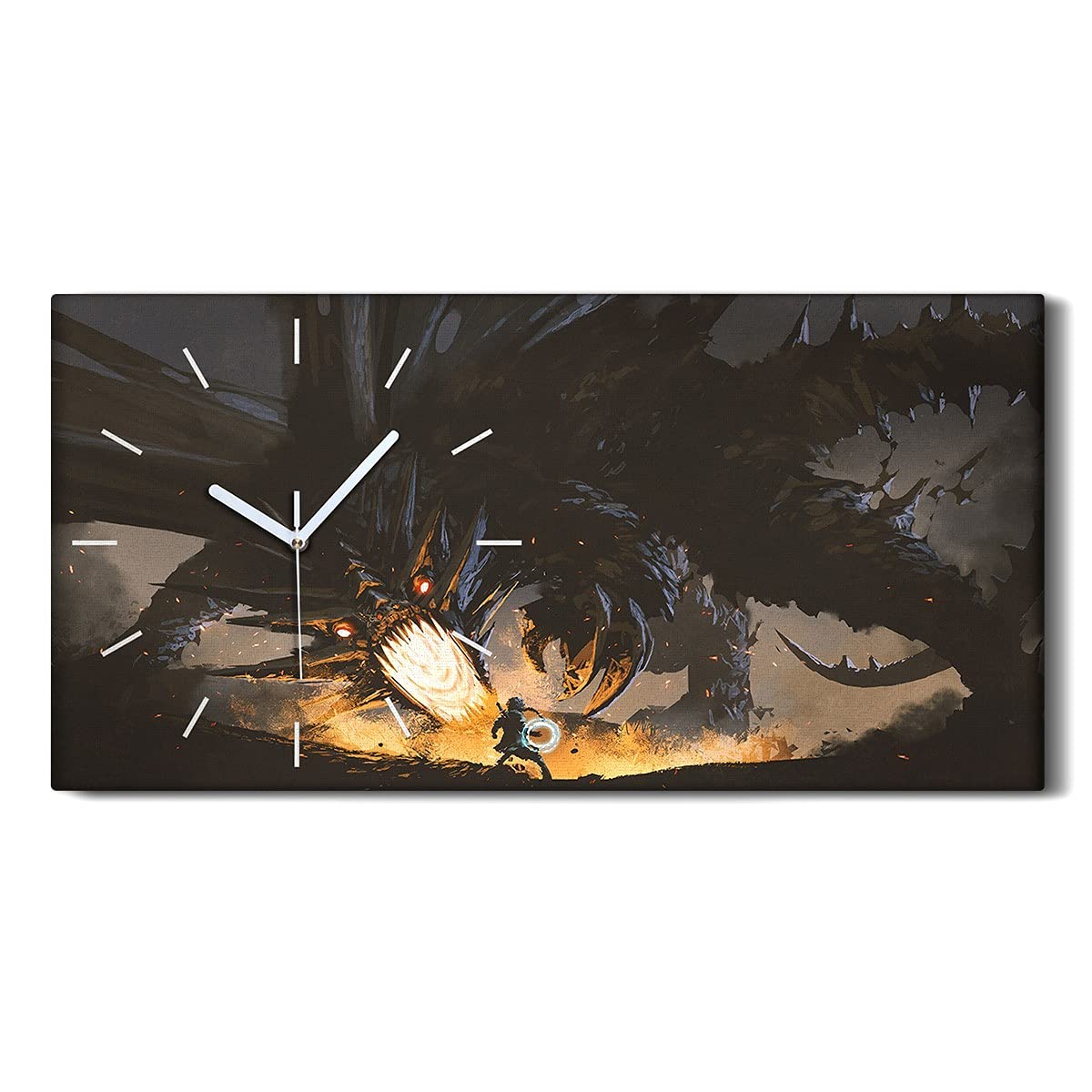 Horloge sur Toile pour Salon et Chambre - Art Mural Dragon Silencieux 60x30cm