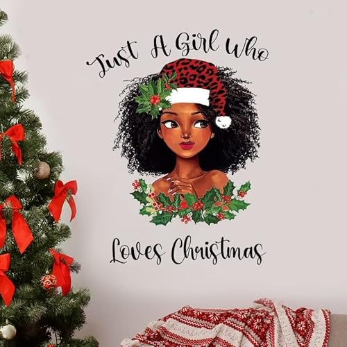 Christmas Black Girl Wall Stickers Children's Bedroom Wall Graffiti Moose Snowflakes Pvc Stickers Self-Adhesive Glass Window Decoration (Uv20269T) #TOP2