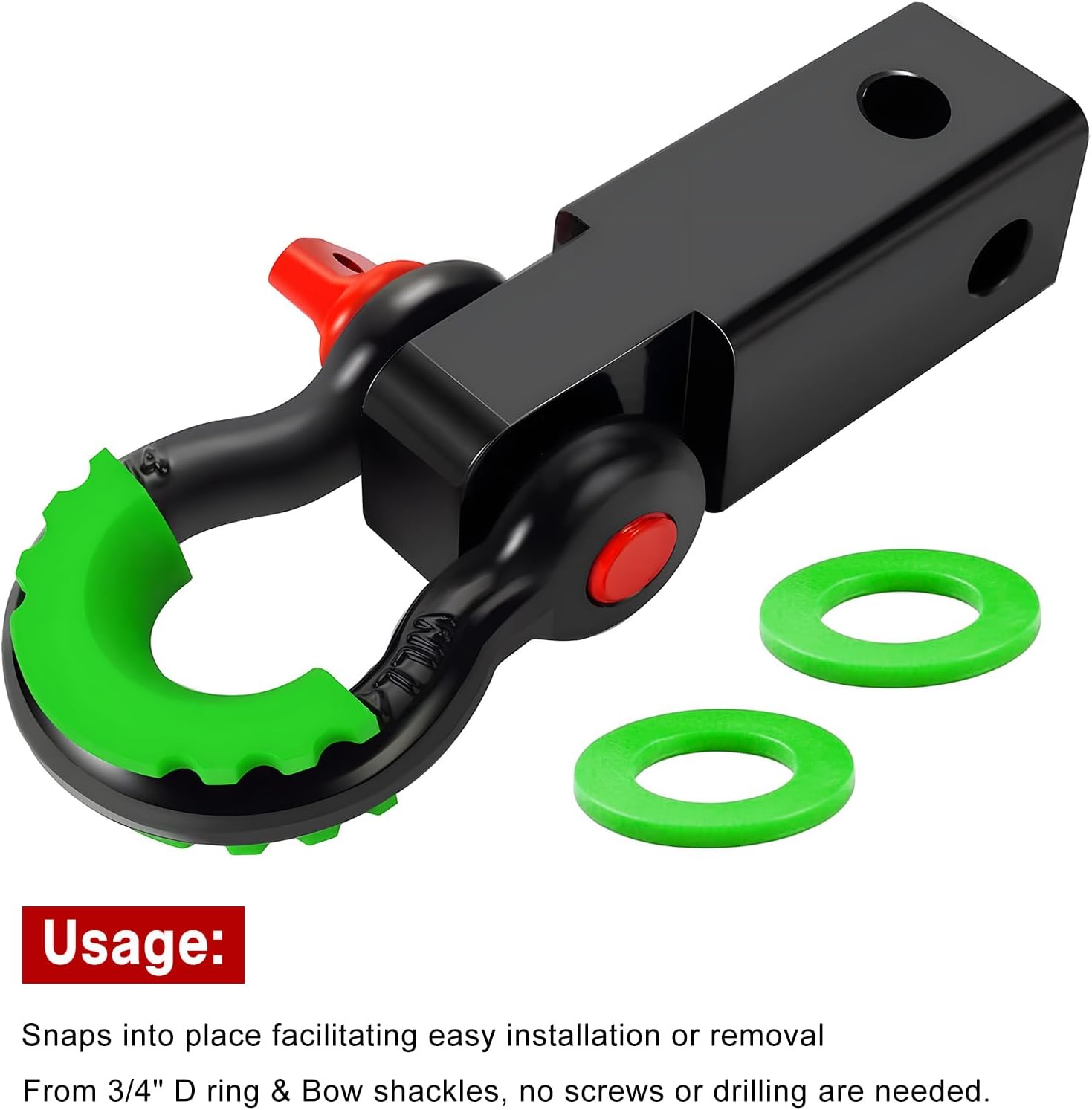 D Ring Shackle Isolators Washers Kit, Heavy Duty Towing Shackle Cover with 8 Washers Fits Standard 3/4" Shackles, Auto D-Ring Isolator Protects Bumper & Reduces Rattling (Fluorescent Green)