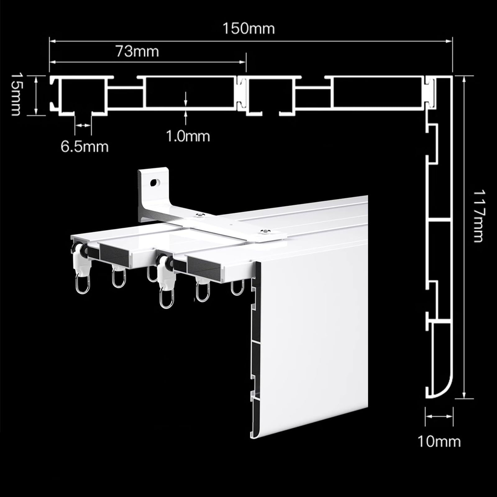 Cantonnière à fixation au plafond avec cantonnière double rail en métal pour séparateur de pièce, salon, chambre à coucher, 0,9 m, idéal pour hôtels, villas
