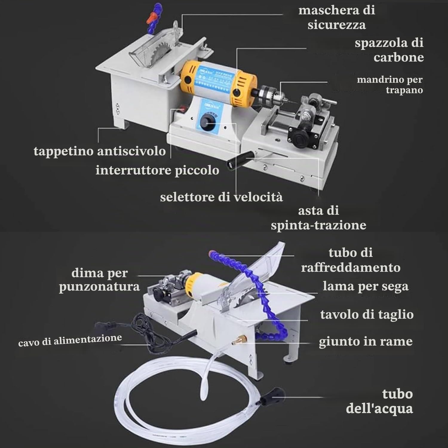 Macchina per Sfaccettatura Di Pietre Preziose Taglio Intaglio Lucidatrice 750 W Kit Lucidatrice per Pietre Preziose Giada Gemme Cristallo Smerigliatrice,Lucidatrice 800 a 10000 Giri/Min