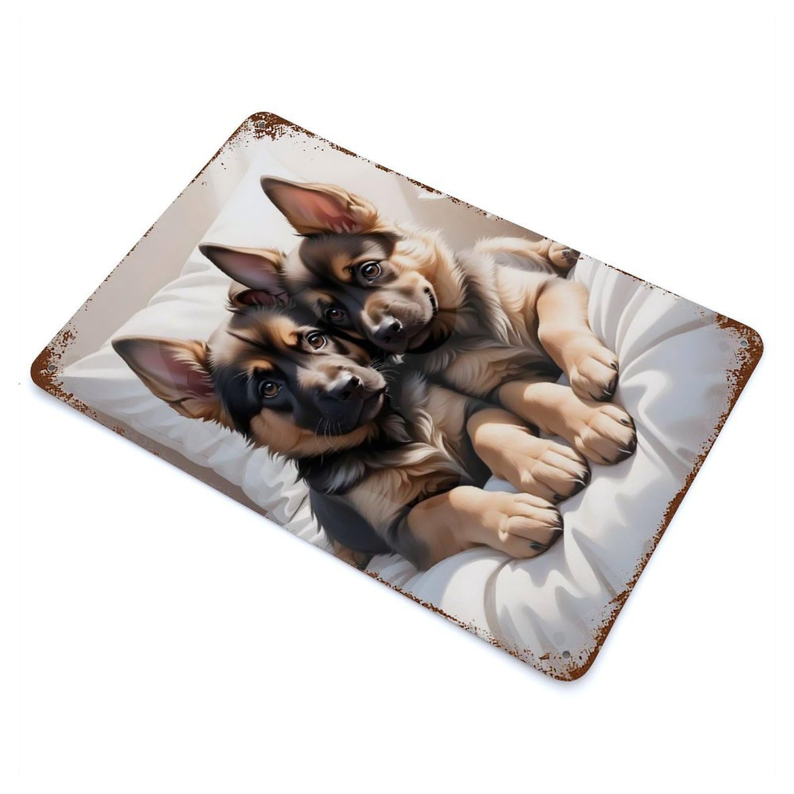 German Shepherd Pup Rusty Metal Tin Sign 11.8"x7.9", Industrial Home Decor for Garage, Pub Or Kitchen