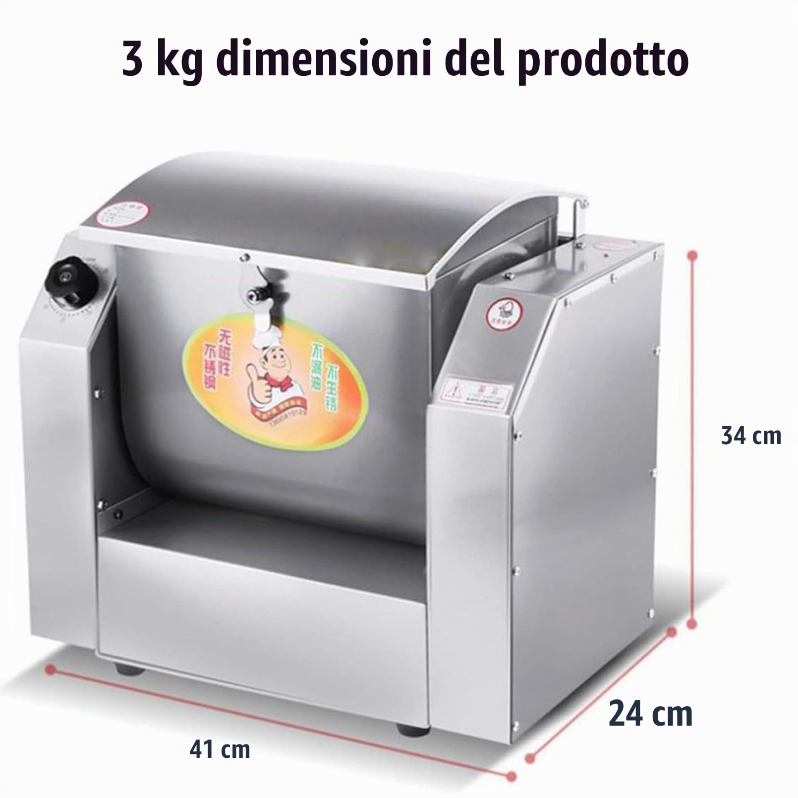 Impastatrice, impastatrice elettrica commerciale da cucina, impastatrice per farina professionale da 3 kg, macchina in acciaio inossidabile, mani libere, 3 kg