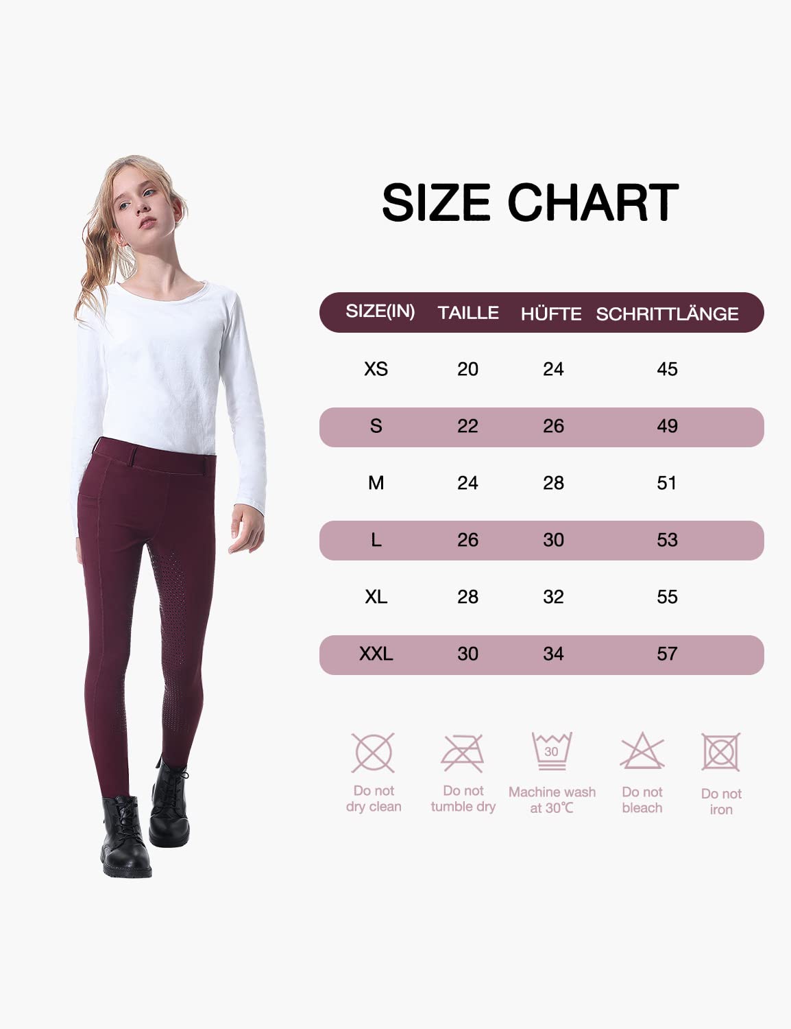 beroy Pantalones de equitación para niños y niñas, de silicona, elásticos, con trabillas para cinturón y bolsillos laterales, A02-rojo, XXL