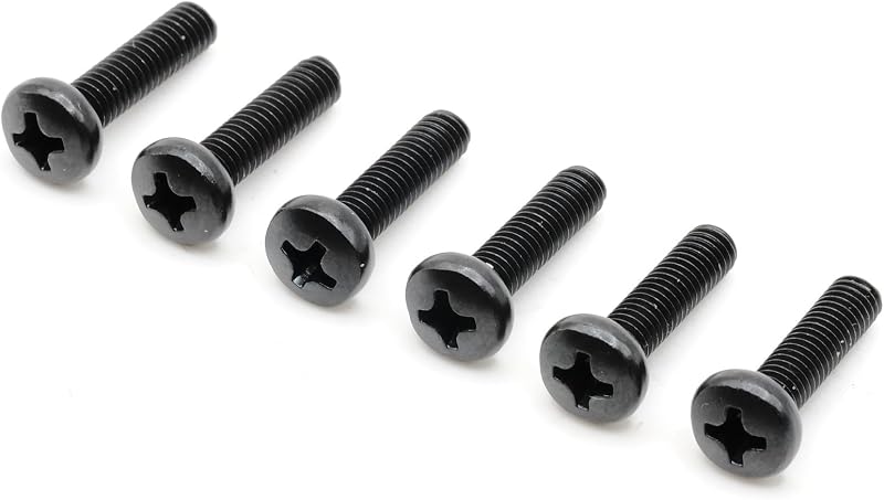 ReplacementScrews TV Stand Screws Compatible with RCA 46LA45RQ | Complete Feet / Legs Screw Set, Black Plated, Metric Steel Screws, Pack of 6