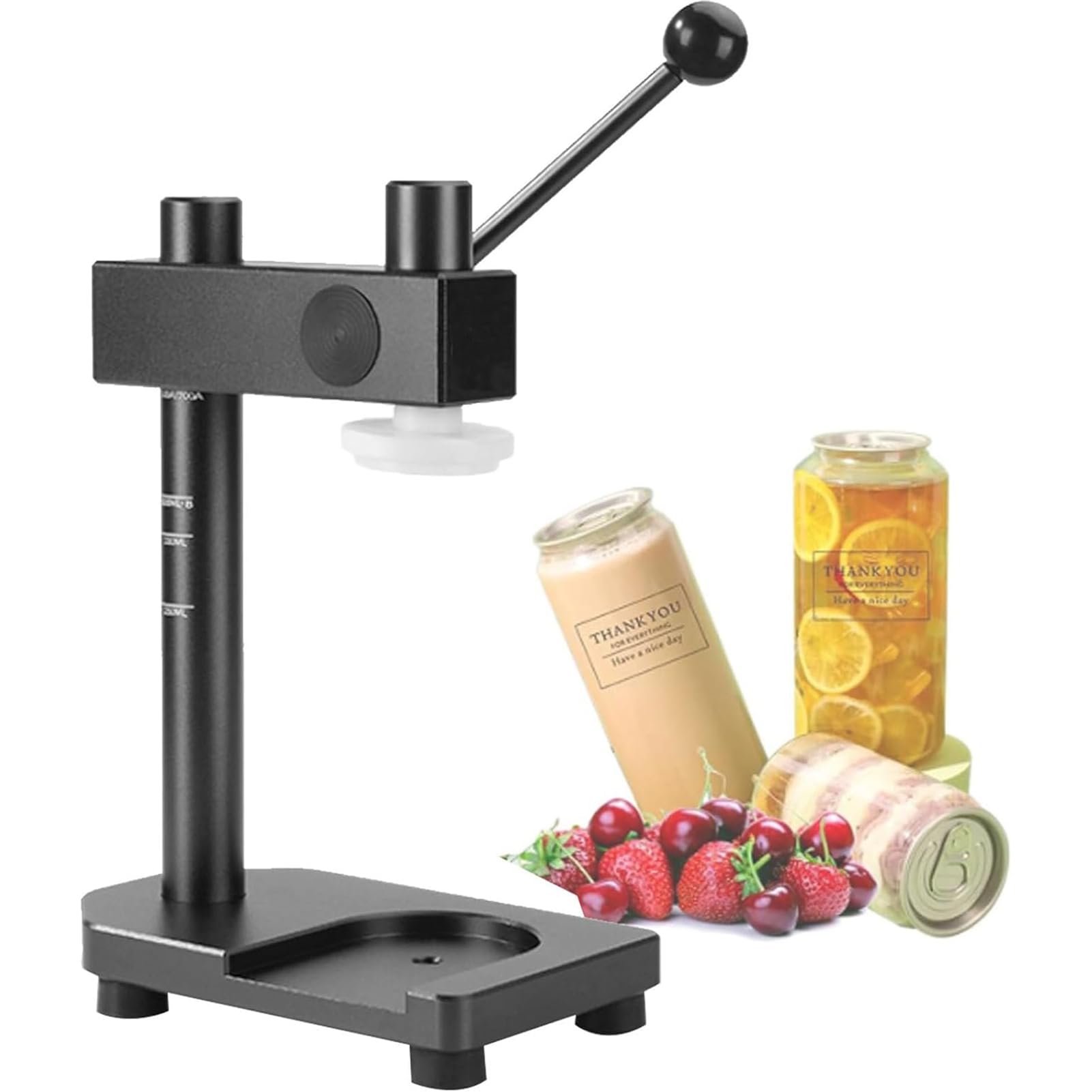 BOOZXCV Can Sealing Machine Manual, Aluminum Alloy Cup Closing Machine, Seamer Sealing With 250ml/330ml/500ml/700ml PET Bottles Silicone, Adjustable Height (Black)