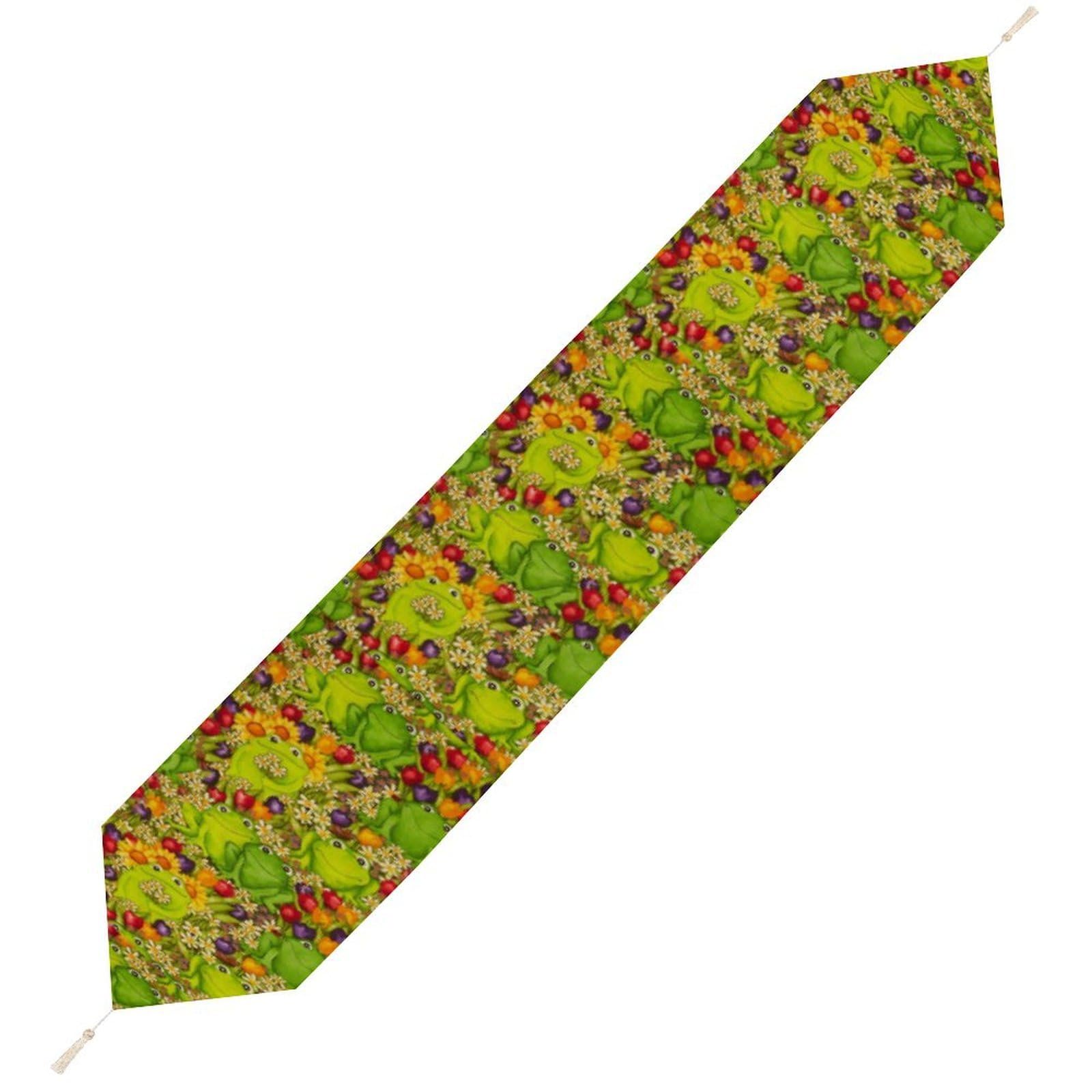 JZemdybill 229*33cm Table Runner with Tassel, Frog Table Runner, Table Decoration for Kitchen, Party, Restaurant