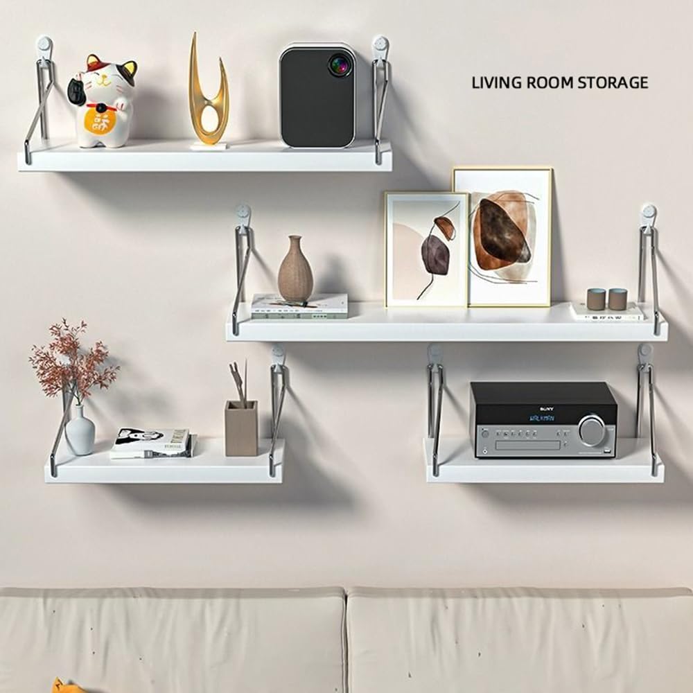 40 cm x 20 cm, mensole galleggianti in legno bianco, mensole per camera da letto, bagno, mensole per libri per soggiorno, set di 3