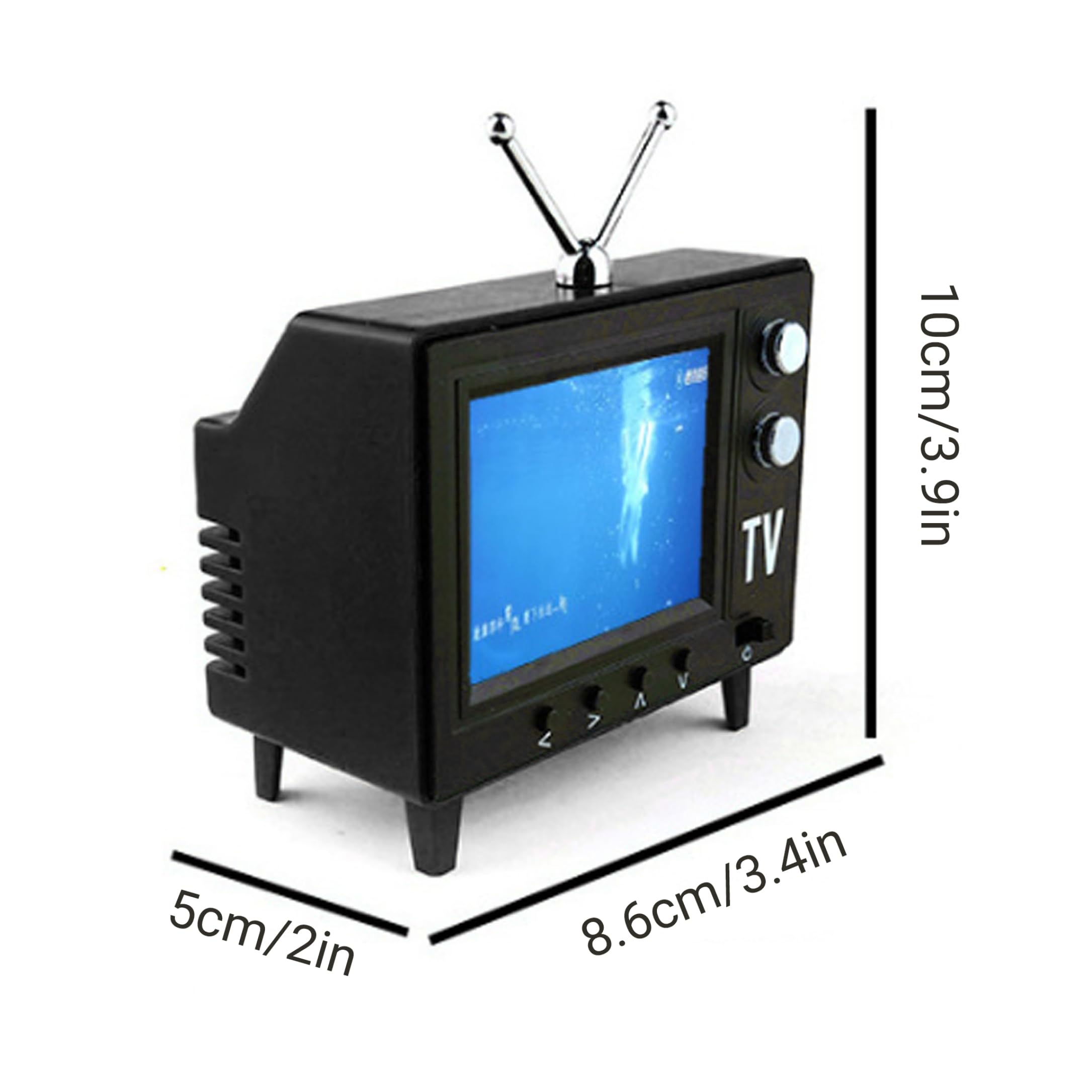 Mini TV retrò, mini TV portatile da 2,4 pollici con memoria da 8 GB, schermo Ips HD e batteria da 1500 mAh per scene in miniatura della casa delle bambole, nero