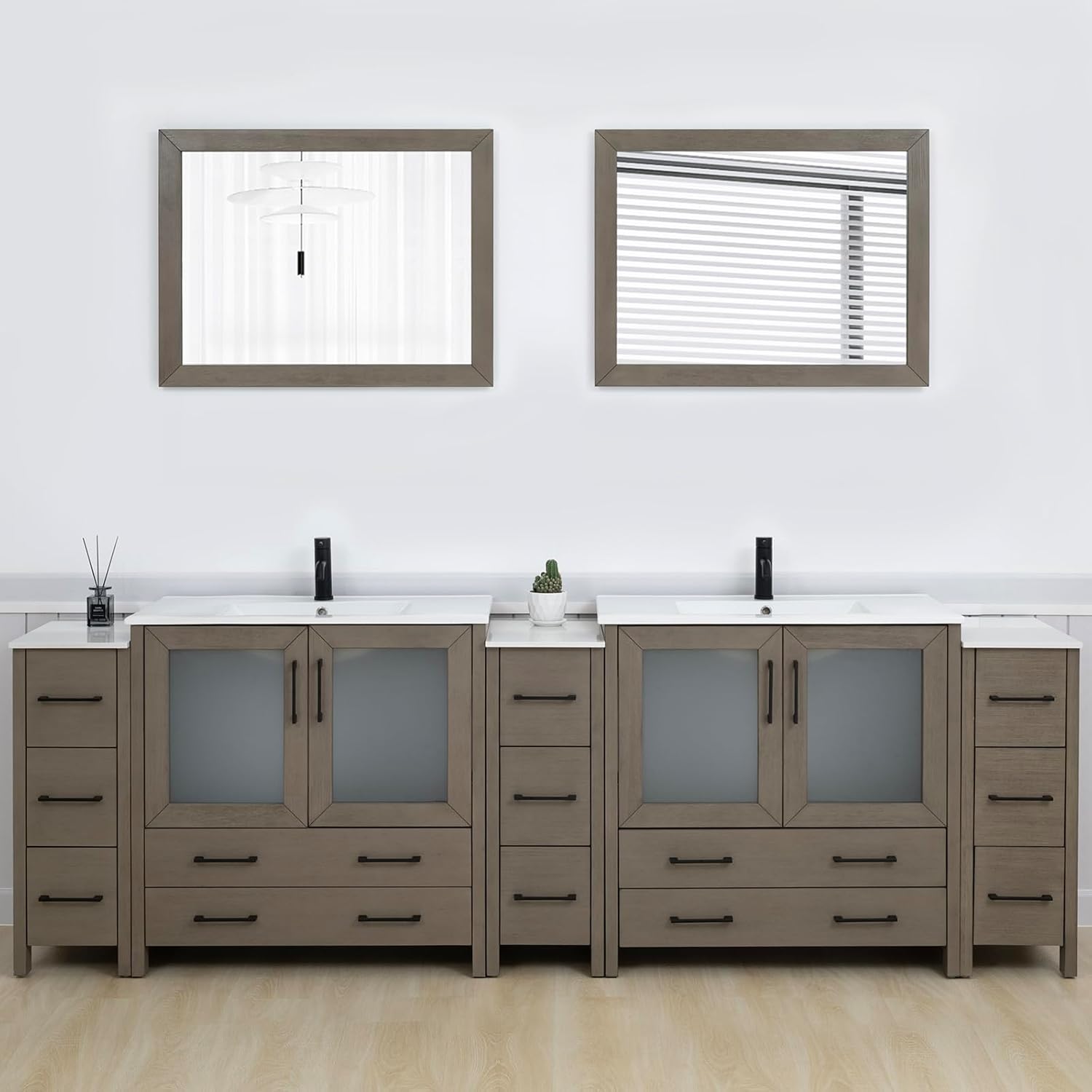Vanity Art 36 Inch Under Mount Single Sink Bathroom Vanity Cabinet with 1 Mirror, Ceramic Top Bathroom Cabinet Compact Set with 2 Dovetail Storage Drawers and Brushed Nickel Handles, VA3036-VG