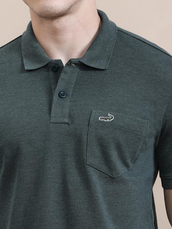 Image of CROCODILE Men's Solid Casual Wear T-Shirt | Polo Neck | Half Sleeves | Pull On | Regular