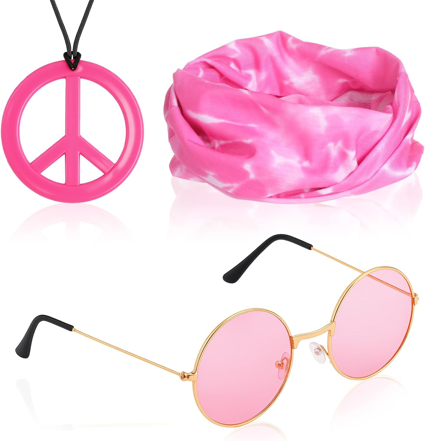 Norme 3 Pcs Hippie Costume Accessories 70s Peace Sign Necklace Tie Dye Hippie Headband Sunglasses Carnival Party Decor