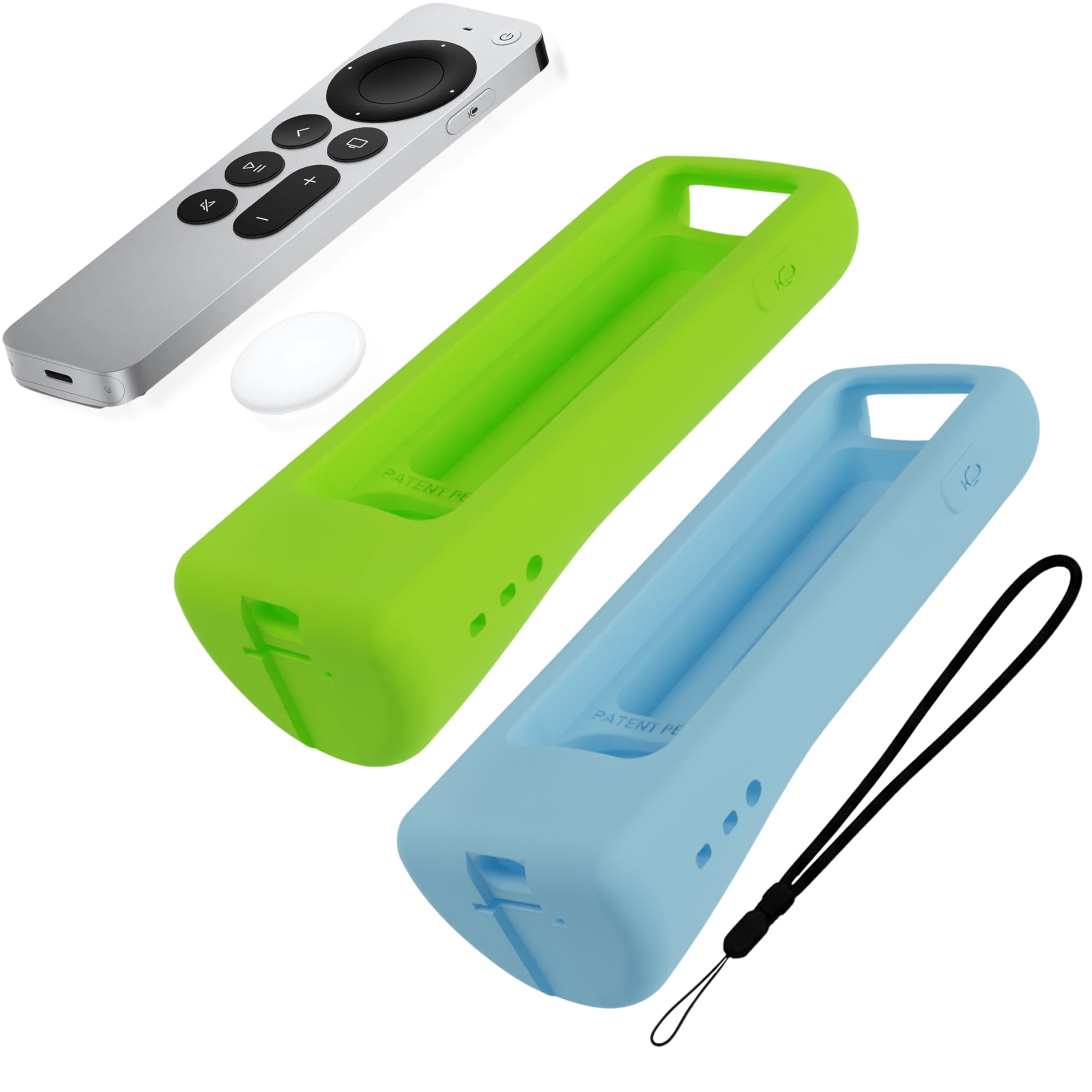 GripStand™ Apple TV Remote Cover: Compatible with AirTag, Fits Siri Apple TV 4K/HD (2nd & 3rd Gen), Stand-Up Design, Enhanced Grip, Anti-Slip and Drop Protection, 2 Pack Lime & Sky Glow by 73&Sunny