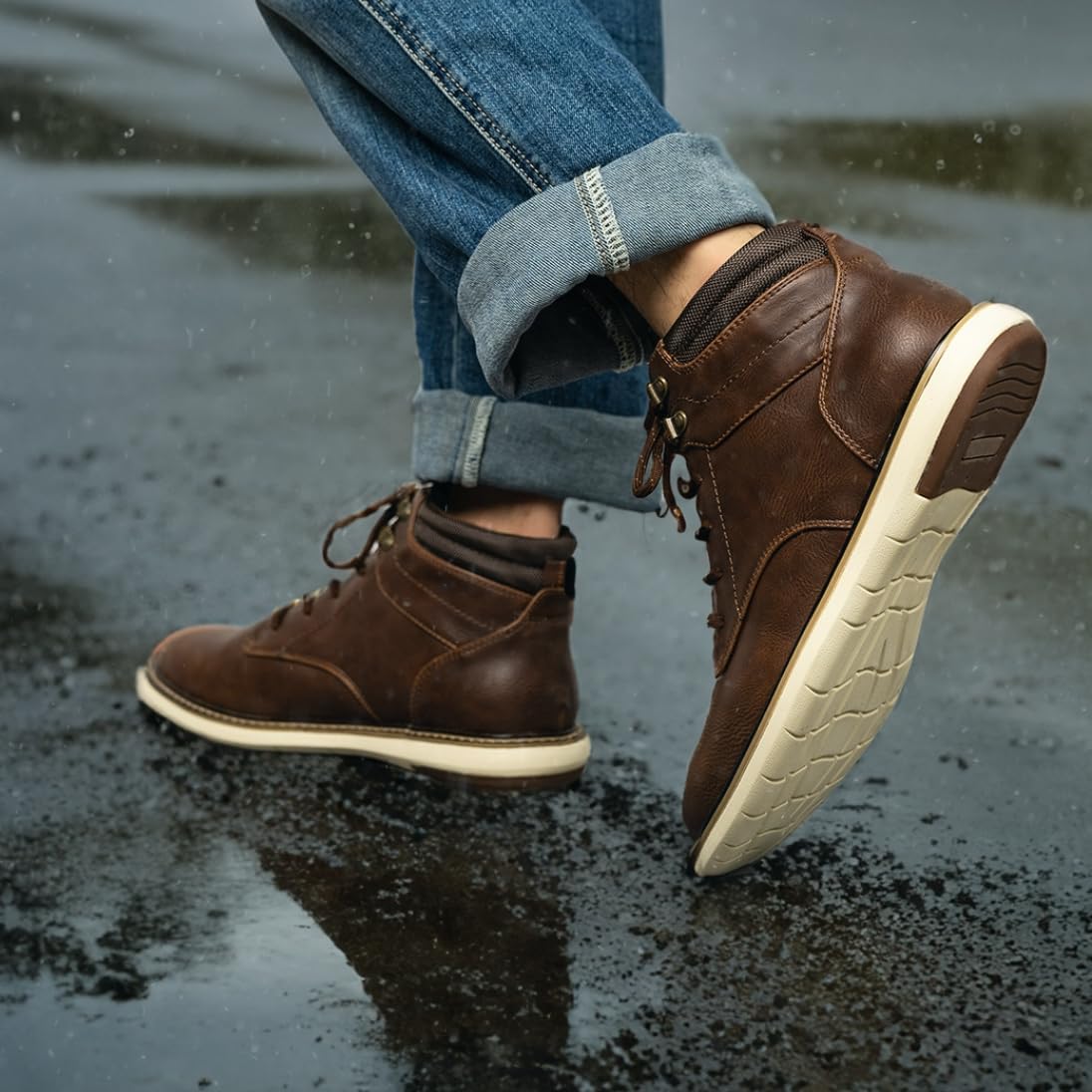 Mens Chukka Boots Casual Boots for Men Waterproof High Top Sneaker Boots for Dress Fashion,Brown,8 - Image 6