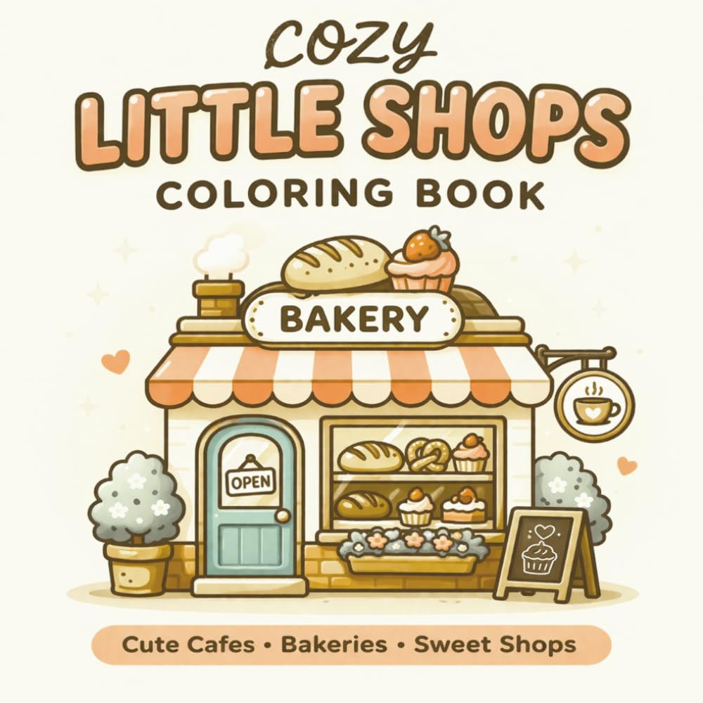 Cozy Little Shops Coloring Book: Cute Mini Stores, Cafes, Bakeries & Sweet Food Shops for Relaxation and Fun (Cozy Places Series)