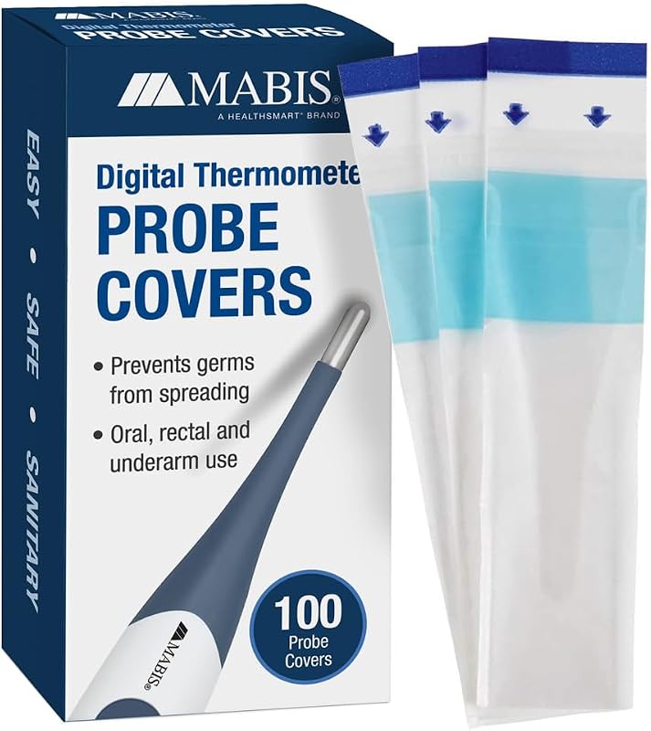 MABIS Disposable Probe Covers for Digital Thermometers, Box of 100, FSA Eligible, Can be Used Orally, Rectally or Under the Arm