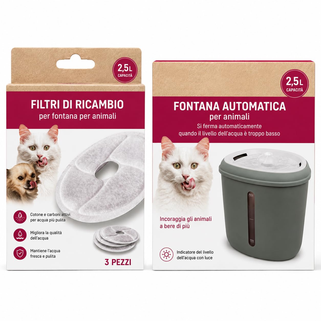 Fontana per Gatti e Cani 2,5 L con Filtro a Carbone Attivo Verde | Indicatore Livello Acqua, Funzionamento Silenzioso, 3 Filtri di Ricambio, Luce Indicatore, Dispenser Automatico