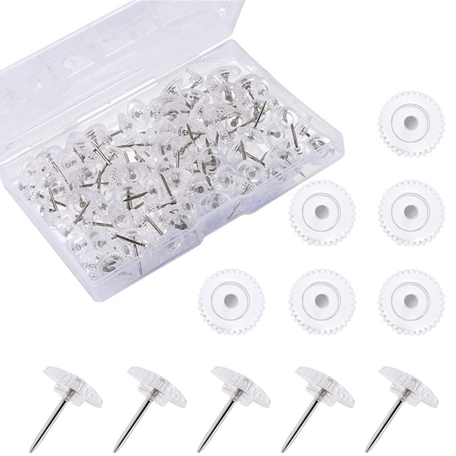 100 Pcs Transparent Map Pins Multi-purpsoe Gear-like Pushpins Decorative Thumb Tacks for School Bulletin Boards Pins for Travel
