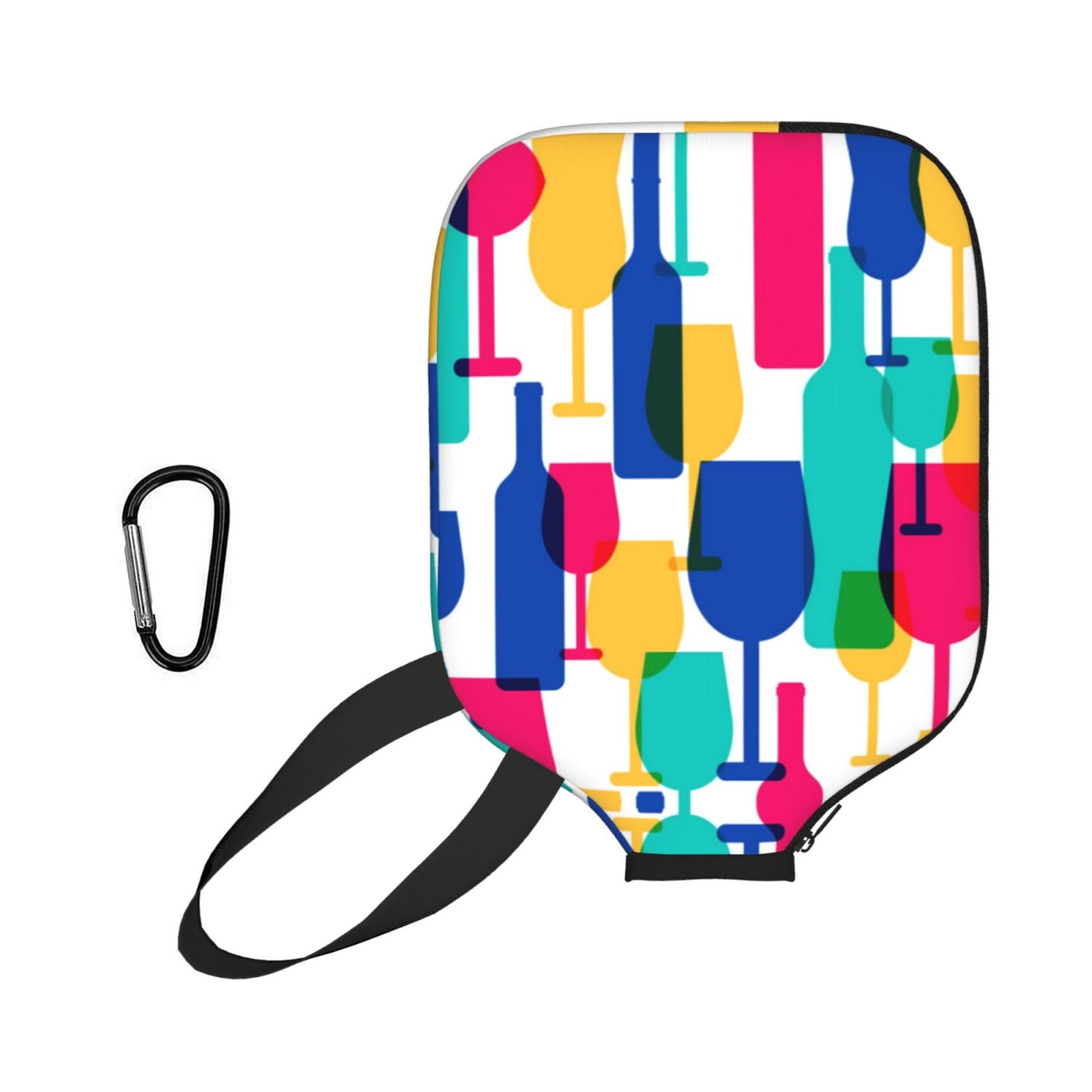 EZDLOWVBA Cocktail Glasses And Wine Bottles Print Pickleball Paddle Cover, Neoprene Racket Sleeve With Zipper, 11.6'' * 8.7'' Soft & Durable Pickleball Paddle Protection Cover
