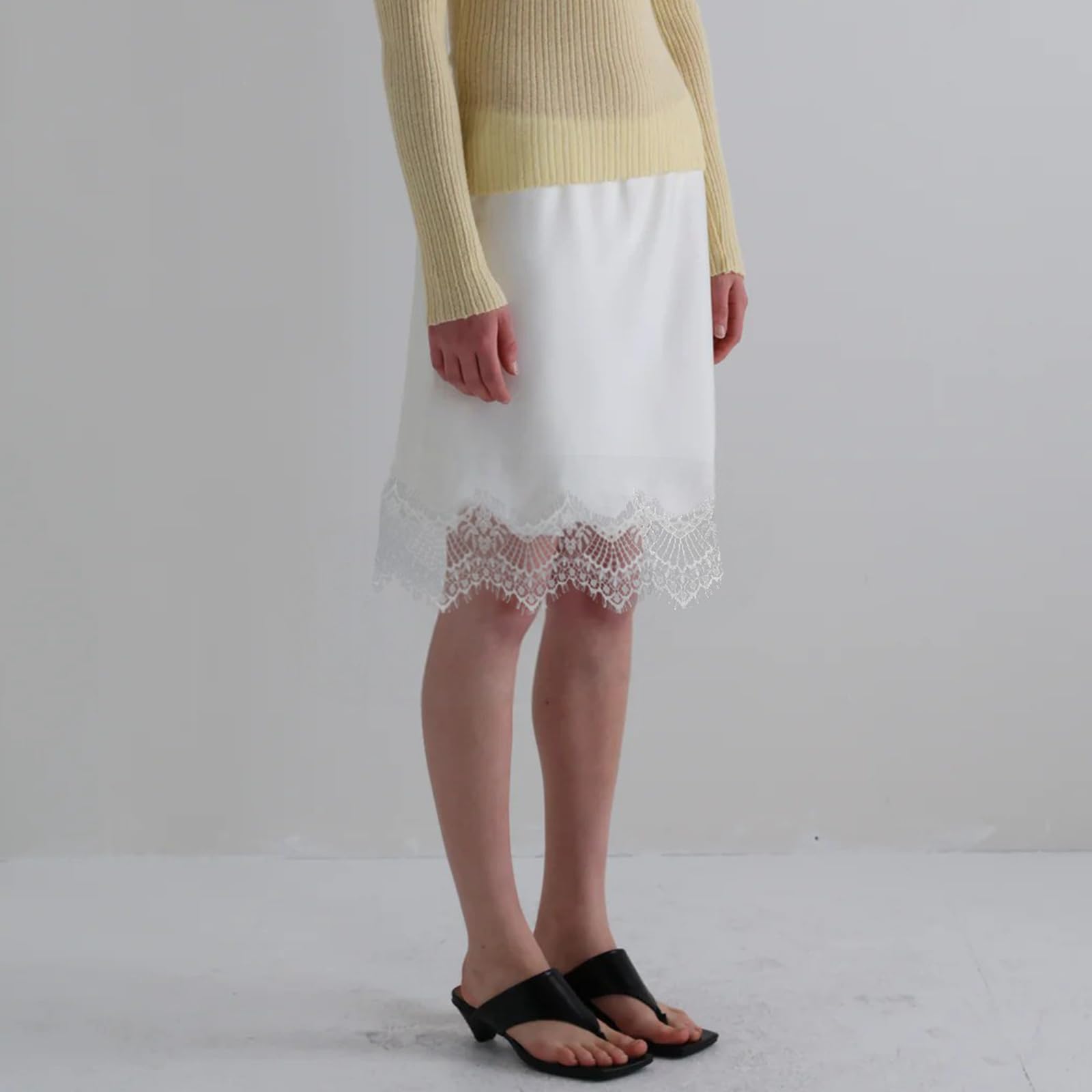 Sexy Outfit Damen-Halbslip aus Satin mit Spitzenbesatz, elastischer Taille, kurzer Unterrock, Petticoat für Unterkleider, weicher Slip-Rock in den britischen Größen 6–24