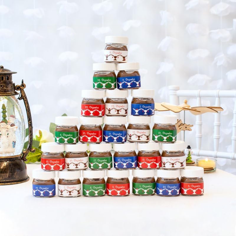 Adventskalender Nutella 2026, 24 Mini Nutella Gläser mit Weihnachtsaufklebern, Weihnachtskalender für Nutella Fans – Adventskalender 2026 von Unbekannt