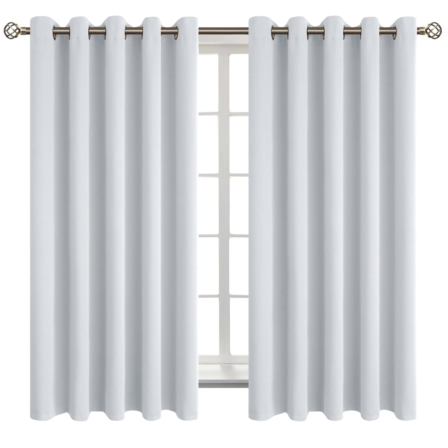 BGment Greyish White Room Darkening Curtains 63 Inch for Bedroom - 2 Panels
