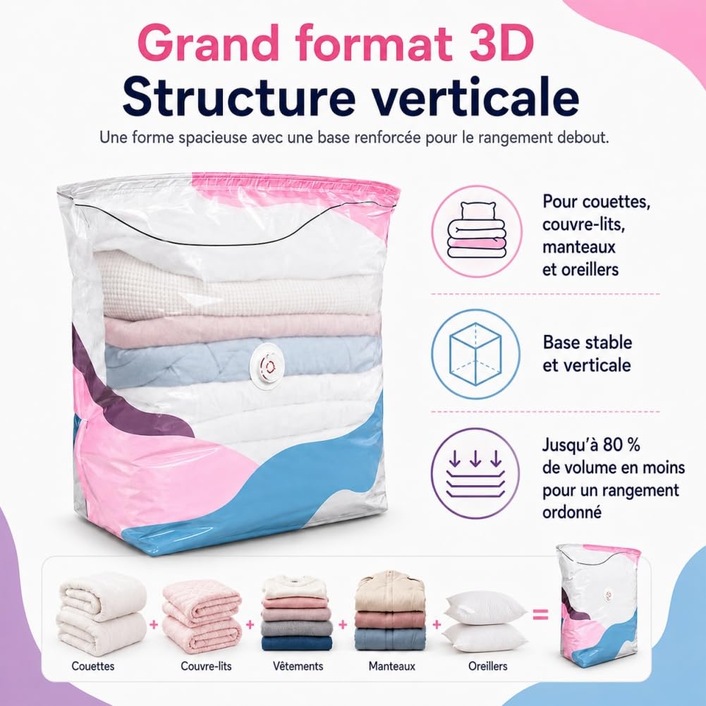 Large No-Pump 3D Vacuum Storage Bags, Sacchetti Salvaspazio Sottovuoto 3D Senza Pompa, No Pump Compression Storage Bag, Reusable Vacuum Pack Bags for Clothes Duvets，A+B 6PCS