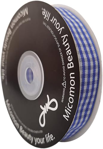 Miniatura 2 de Cinta de cuadros con borde tejido azul y blanco, 100% poliéster, 25 yardas cada rollo (58 pulgadas, azul)