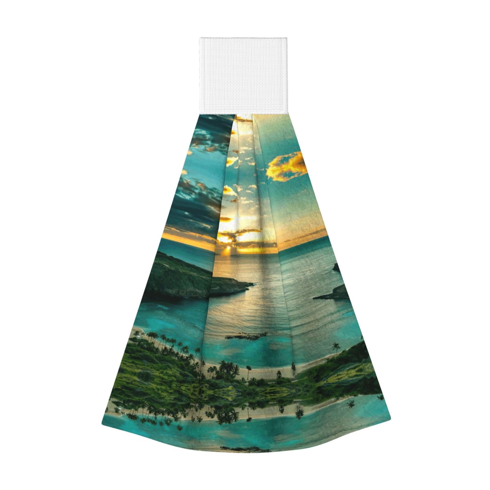 DUWAA Sunrise Over Hanauma Bay Oahu Hawaii Print Hanging Hand Towel Quick Dry Bathroom Towel Soft Kitchen Towel