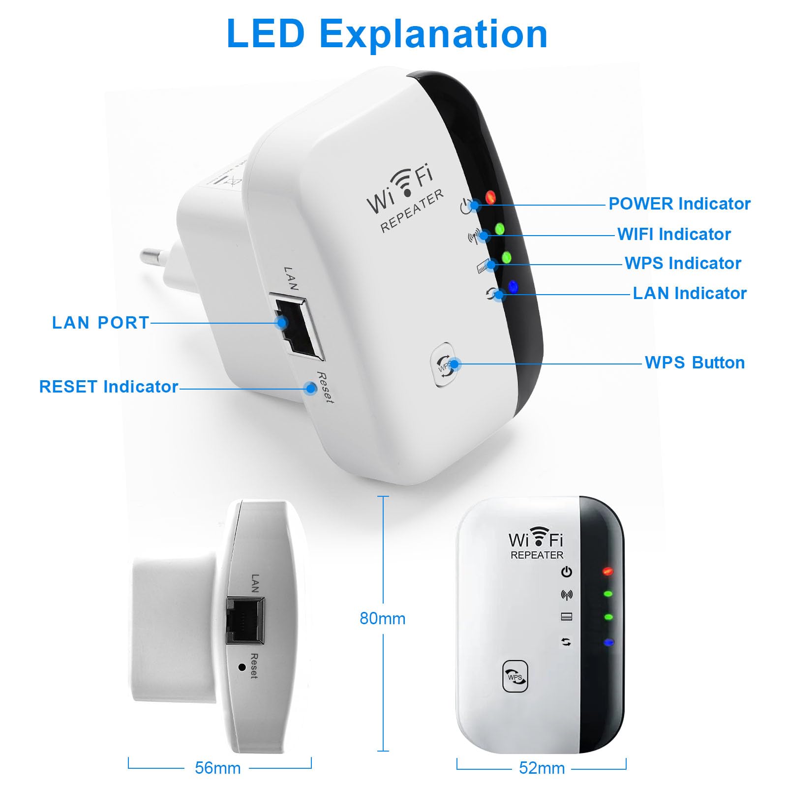 Potente Da Interno WiFi Booster Con WPS Ripetitore WiFi Wireless-N 300 ...