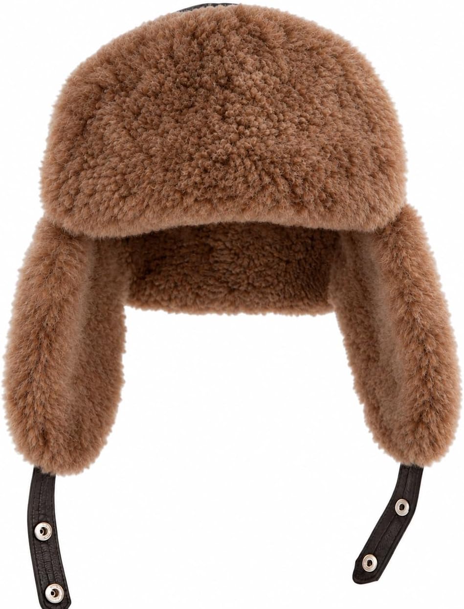 Handmade Shearling Trapper Hat – Genuine Sheepskin Ushanka, Natural Fur Lined