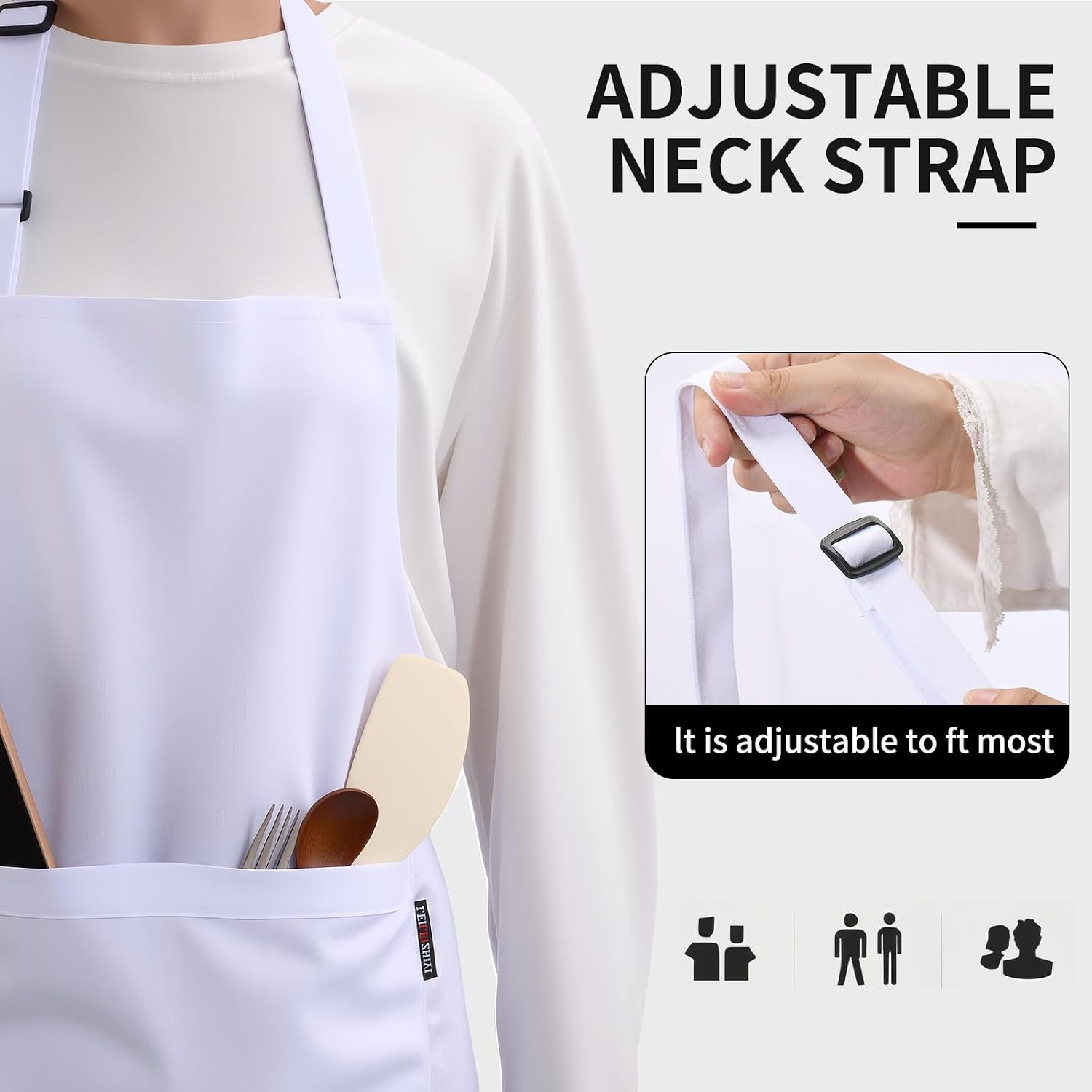 Chef Hat and Apron Set,Durable Bib Apron with 2 Pockets & Matching Hat，Perfect Chef Costume for Man and Woman,Chef Coat White