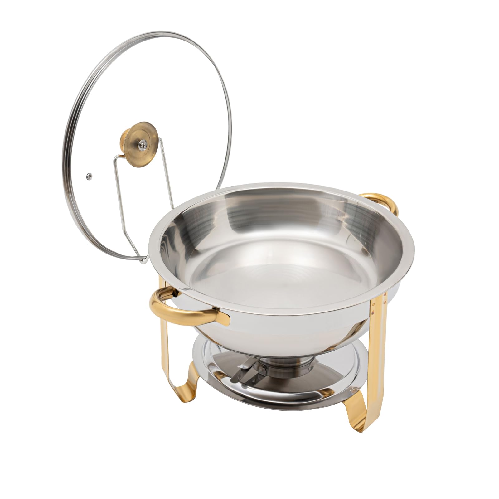 Chafing Dish Buffet Set, 5L Rund Warmhaltebehälter, Edelstahl Speisewärmer mit Lagerung der Deckel, für Familientreffen, Party (Gold)