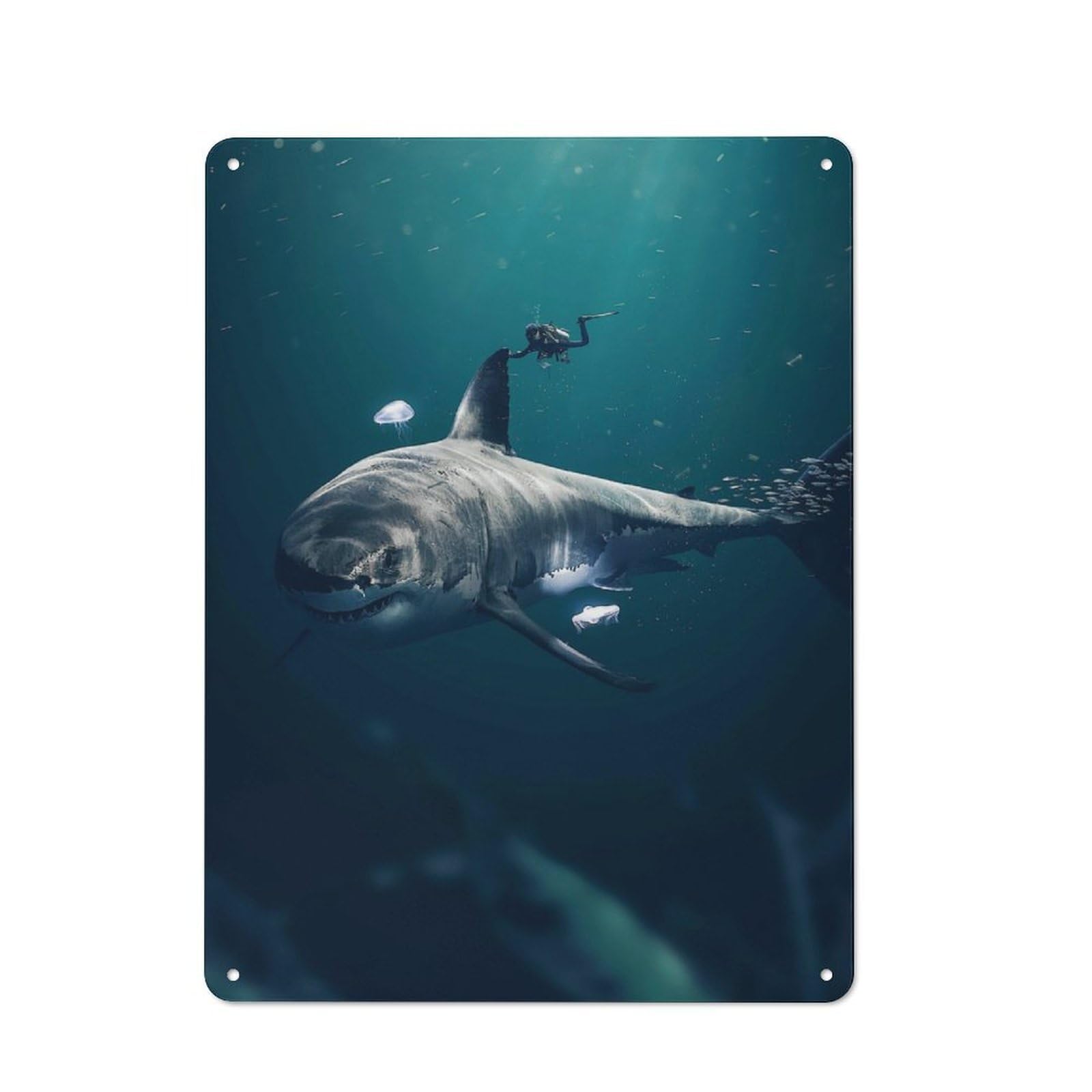 Junmoney Megalodon Metal Wall Plaque With Design 40X30cm, Retro Novelty Wall Art For Bedroom, Kitchen, Office Or Living Room