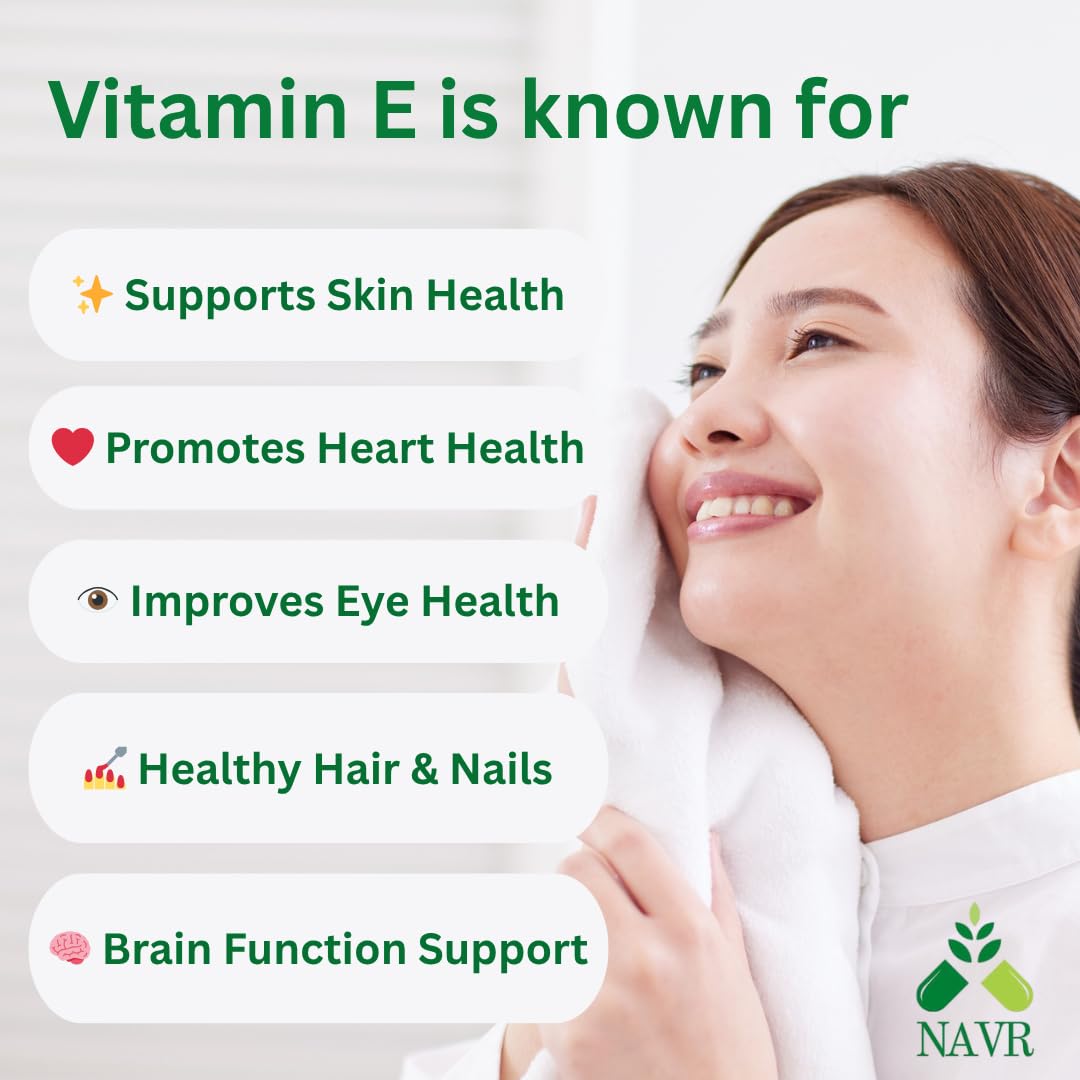 NAVR Vitamin E Capsules 10 mg (Alpha Tocopherol) | 60 Capsules | Supports Skin Health, Hair & Nail Care, Eye Wellness & Heart Health | Daily Antioxidant Supplement for Men & Women — Amazon image 6