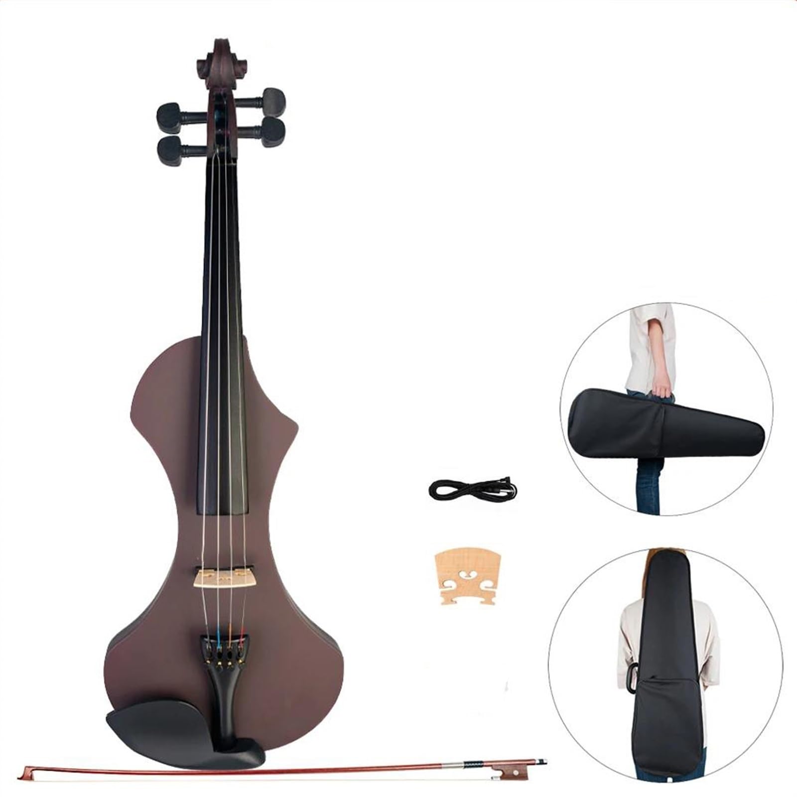 Violini 4/4 Arco per violino Strumento a corde Violino elettrico Violino a 4 corde Violino elettronico KIT elettrico Rosso scuro