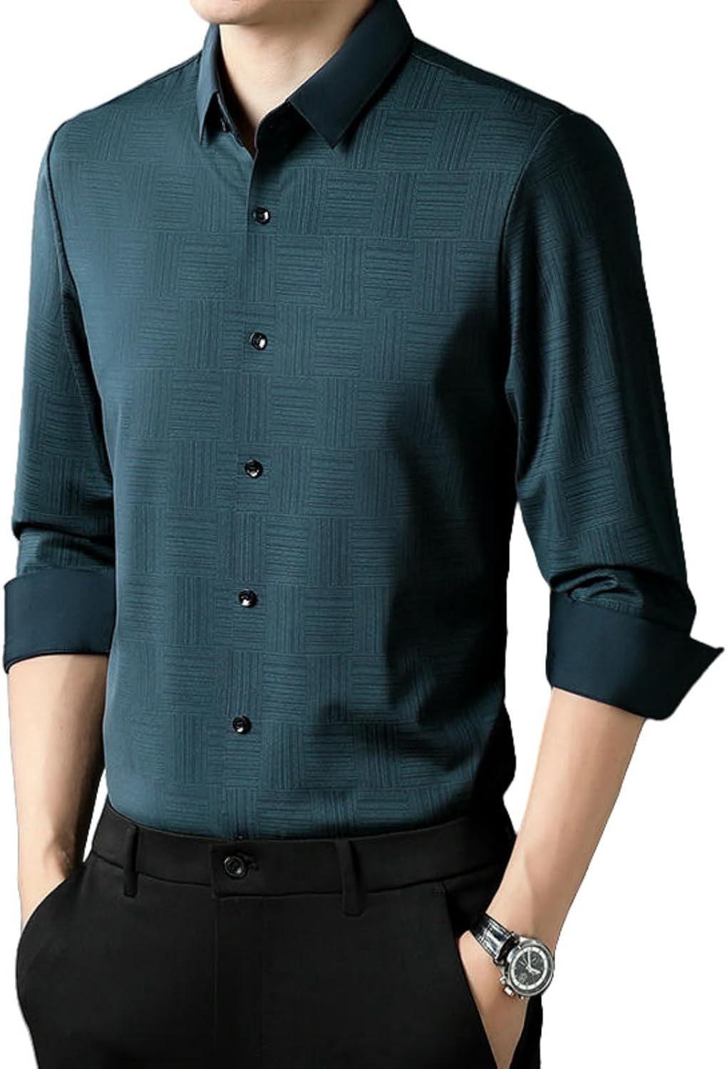 Men's Spring Long Sleeve Digital Print Seamless Wrinkle-Free High Elastic Shirt
