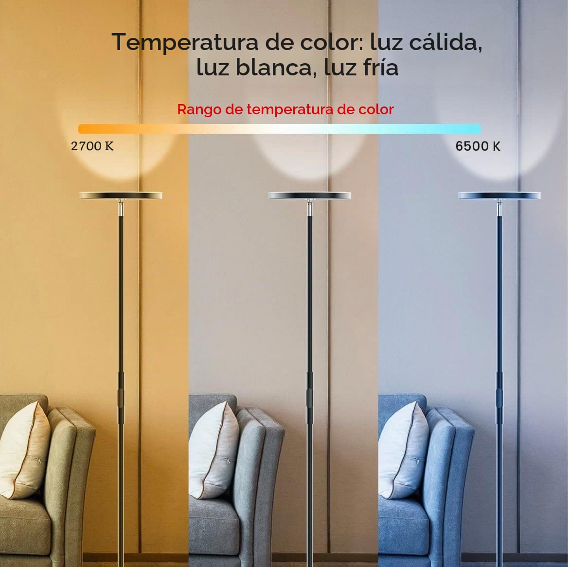 BEL AIR HOME - Lámpara de Pie LED RGB + CTT SMART con Control de APP Compatible con Alexa y Google Assistant - Luz Regulable para Salón, Lectura y Decoración (NEGRO)